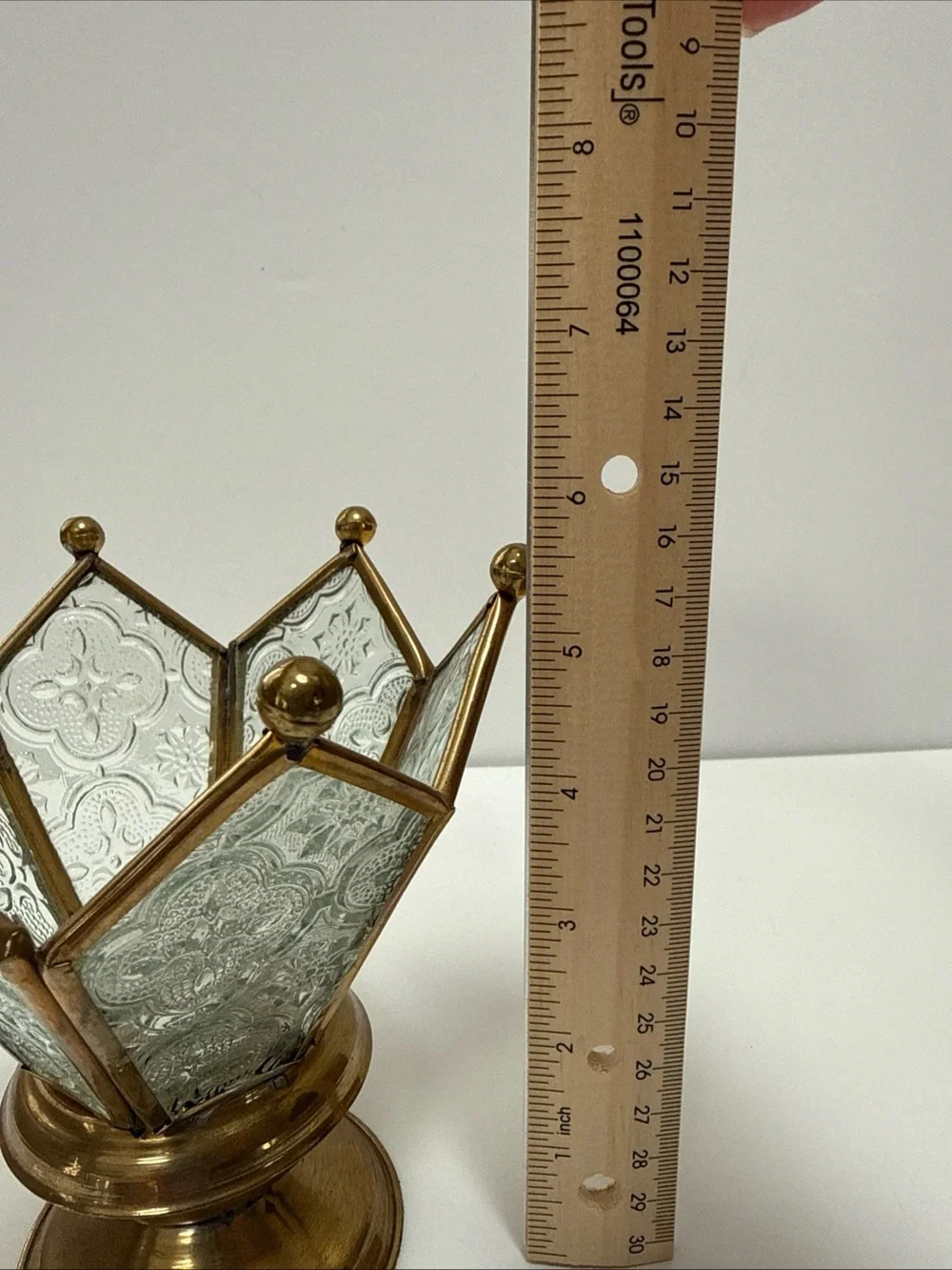 Vintage Crown Glass & Brass Decorative Votive Holder - Gold & Clear India fairy